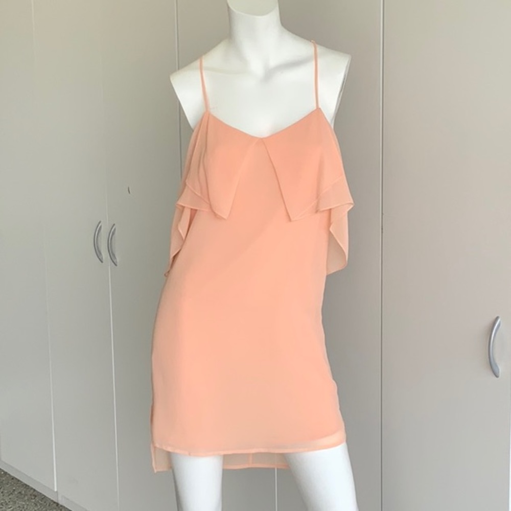 BCBG Peach Spaghetti-Strap Ruffle Midi Dress